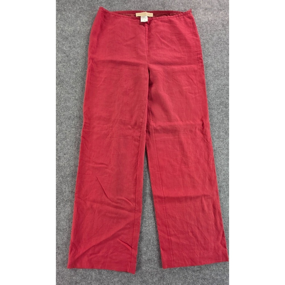 Fenn Wright Manson Red Linen Trousers Size 12 Pockets Wide Leg Summer Pants